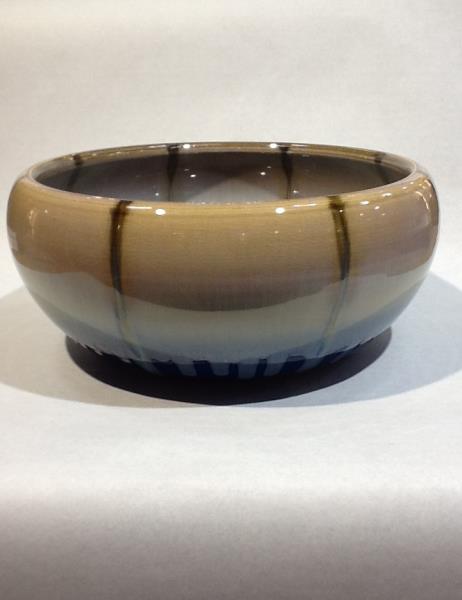 VASO CERAMICO BRANCO E AZUL C/ FDO MARROM B