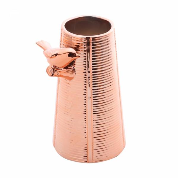 VASO CERAM TIPO GALHO C/ PASSARO ROSE GOLD