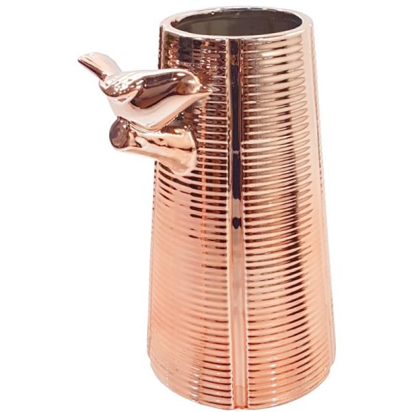 VASO CERAM TIPO GALHO C/ PASSARO ROSE GOLD