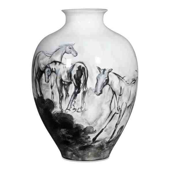 VASO EM CERAMICA HORSE BRANCO E PRETO P