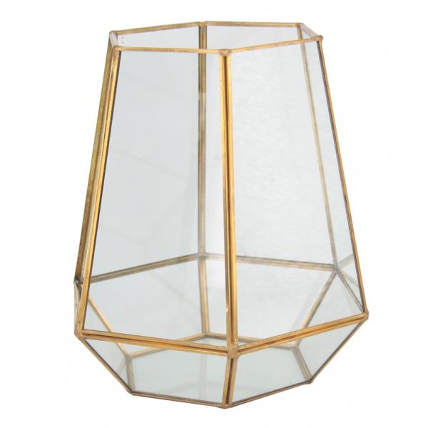 VASO SEXTAVADO METAL VIDRO DOURADA