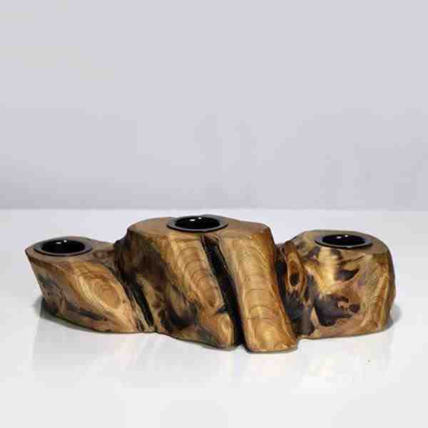 TRONCO MADEIRA PORTA 3 VELAS 10X34X21CM