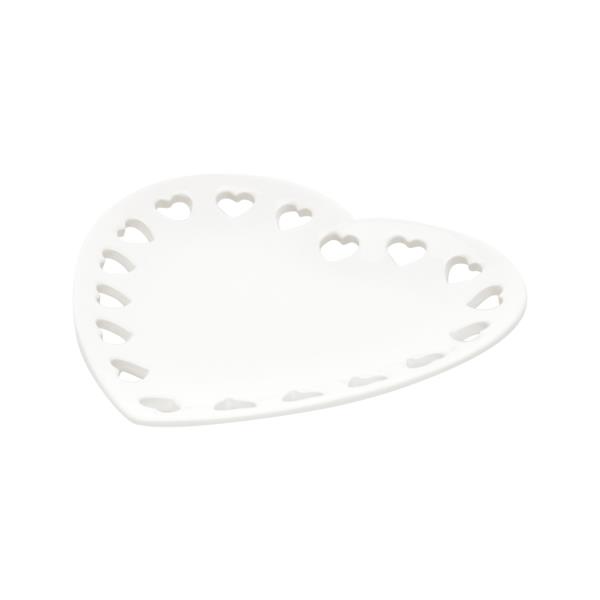 TRAVESSA DE CERAMICA CORACAO BRANCO 18X17,2CM
