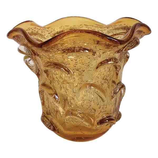 VASO DE VIDRO AMBAR MURANO 15X14 CM