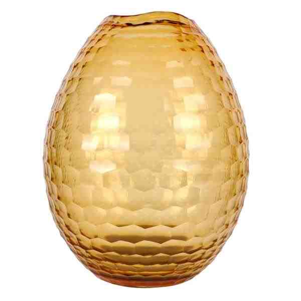 VASO DE VIDRO AMBAR COM RELEVO GEOMETRICO