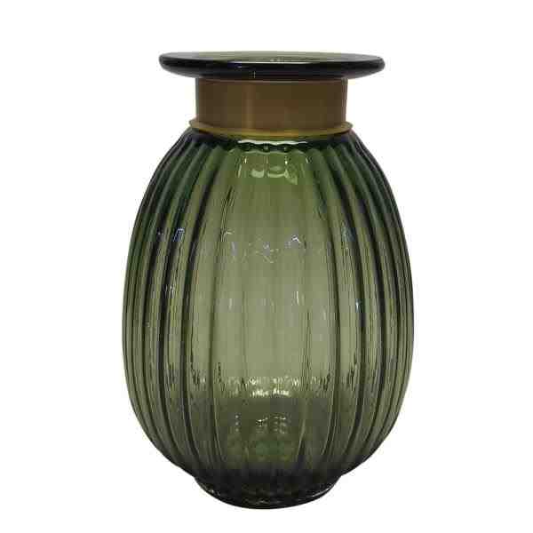 VASO VIDRO TRANSP C/ METAL DOURADO