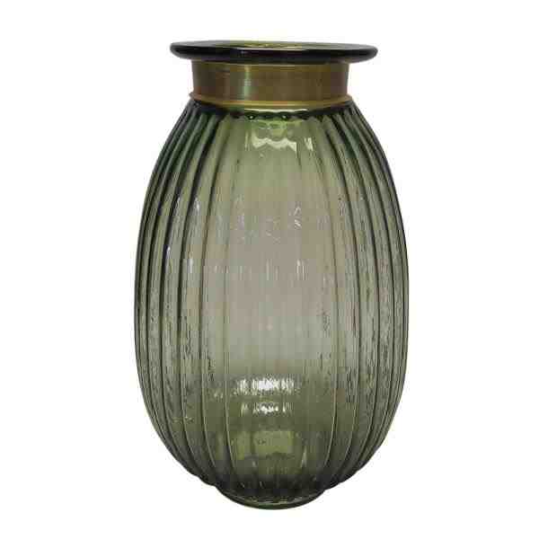 VASO VIDRO TRANSP VERDE C/ METAL DOURADO
