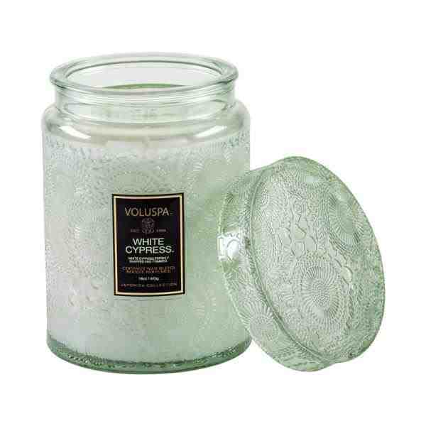 VELA POTE VIDRO G 100H TP VID. REL. WHITE CYPRESS