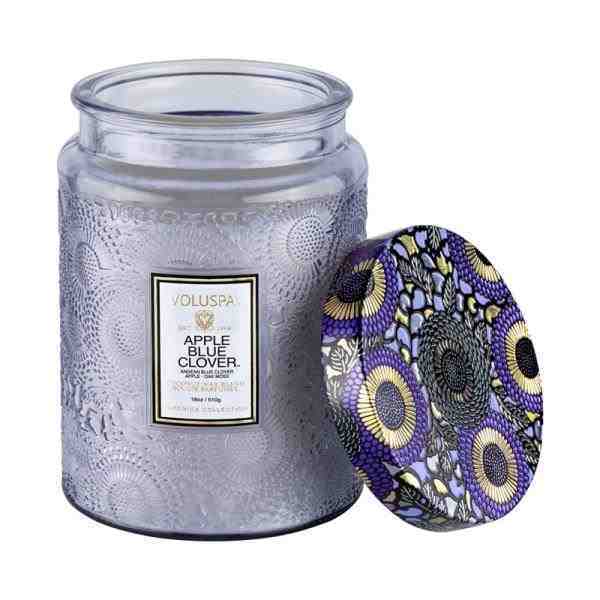 VELA POTE VIDRO G 100H APPLE BLUE CLOVER