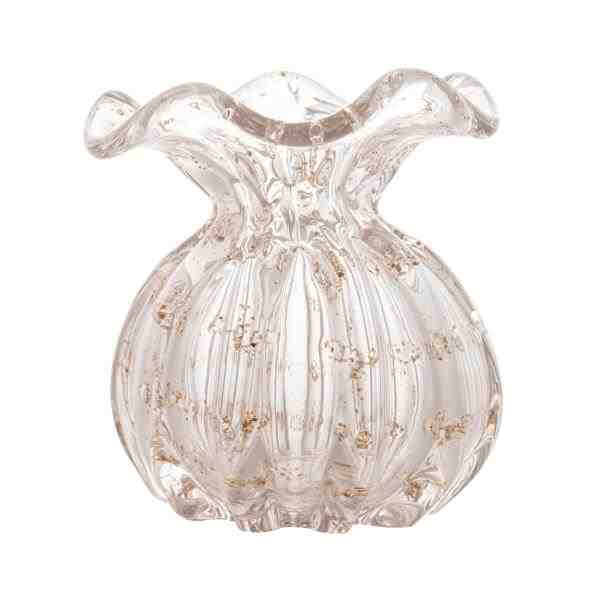 VASO DE VIDRO ITALY TRANSPARENTE E DOURADO 10X11 CM