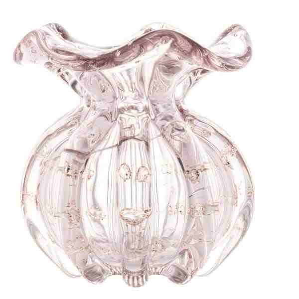 VASO DE VIDRO ITALY ROSA CLARO E DOURADO 10X11CM