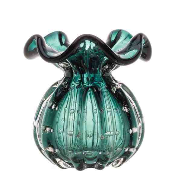 VASO DE VIDRO ITALY VERDE ESMERALDA E DOURADO 10X11CM