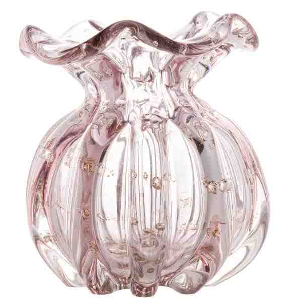 VASO DE VIDRO ITALY ROSA CLARO E DOURADO 11,5X13CM