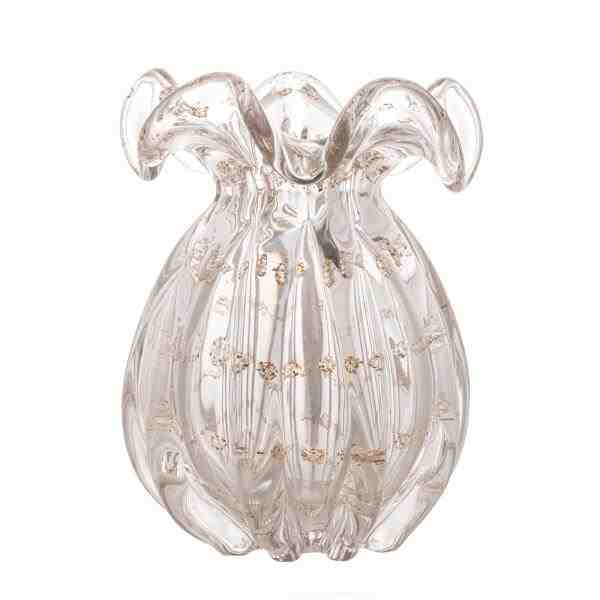 VASO DE VIDRO ITALY TRANSPARENTE E DOURADO 13X17CM