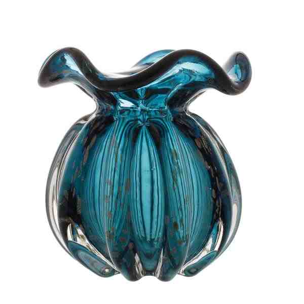 VASO DE VIDRO ITALY AZUL MARINHO E ROSE 11,5X13CM