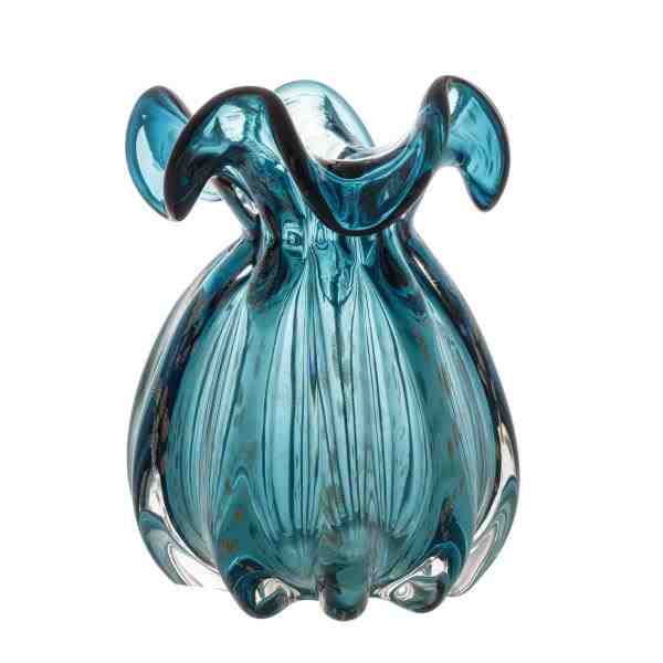 VASO DE VIDRO ITALY AZUL MARINHO E ROSE 13X17CM