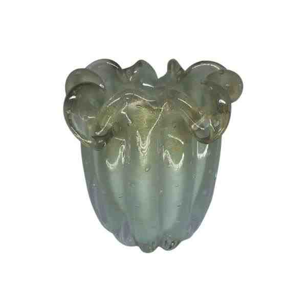 VASO FLOR RIGADO PP VERDE OPALINA C/ OURO