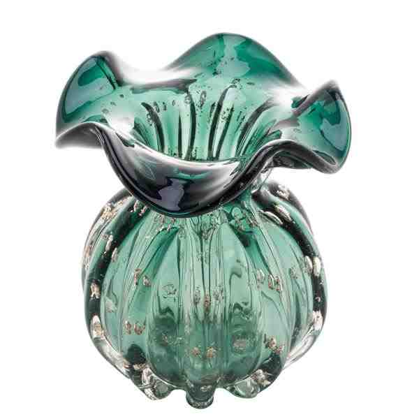 VASO VIDRO ITALY VERDE ESMERALDA/ DOURADO11,5X13CM