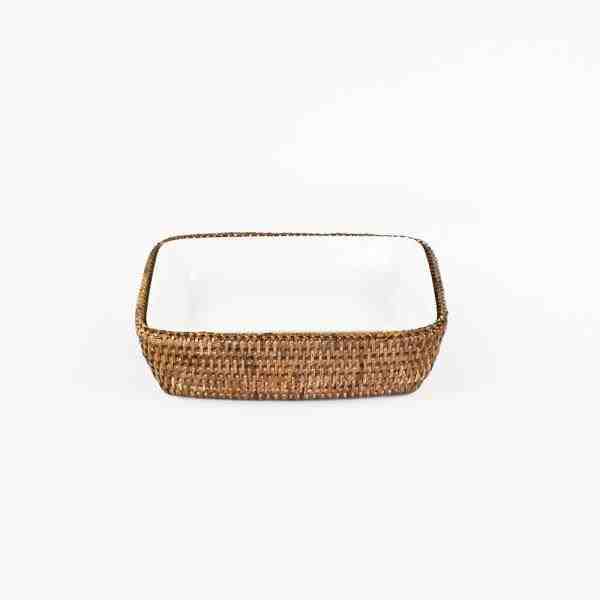 TRAVESSA PORC RET 24X17CM C/ SUP RATTAN MAYA