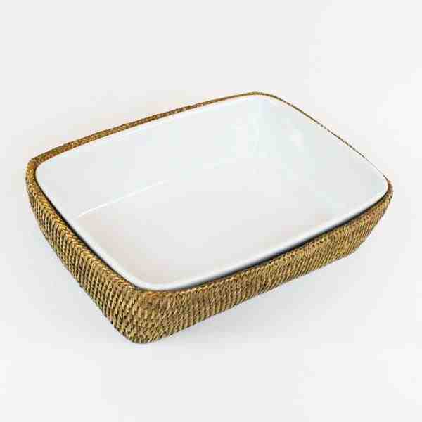 TRAVESSA PORC RET 30X22CM C/ SUP RATTAN MAYA