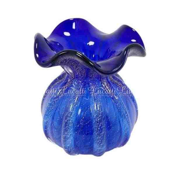 VASO DECOR VIDRO AZUL ESC C/ DOURADO