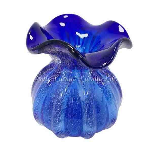 VASO DECOR VIDRO AZUL ESC C/ DOURADO