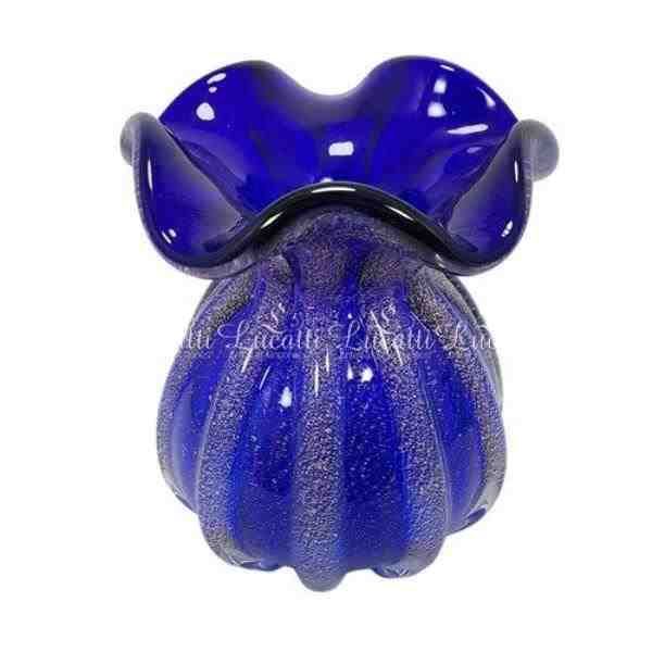 VASO DECOR VIDRO AZUL ESC C/ DOURADO