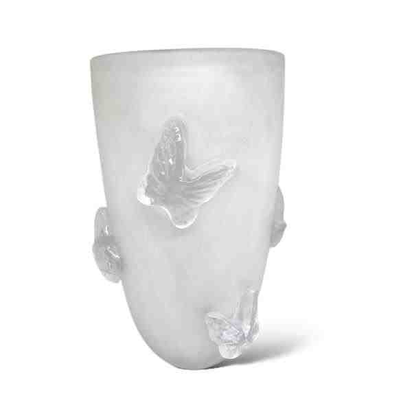 VASO EM VIDRO INCOLOR FOSCO COM BORBOLETA