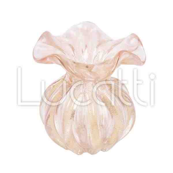 VASO DE VIDRO ROSA COM DETALHES DOURADOS G