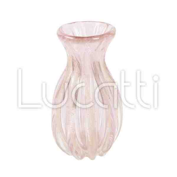 VASO EM VIDRO ROSA COM DETALHE DOURADO P