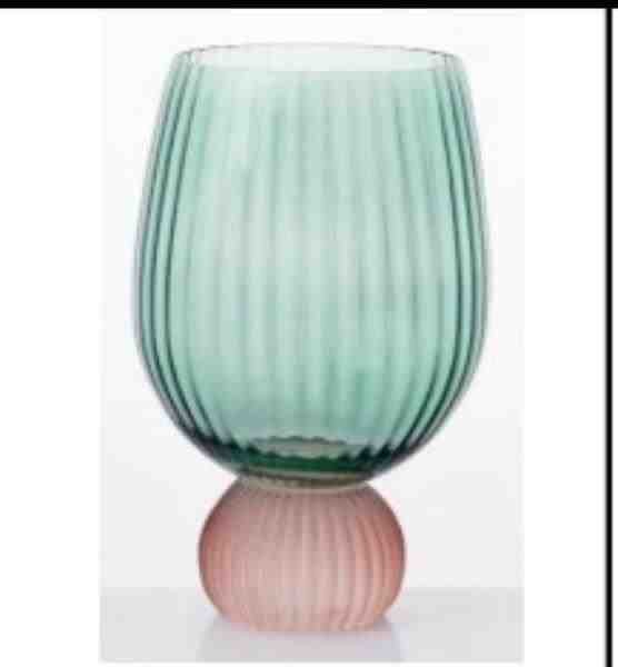 TAÇA DE VIDRO VERDE COM BASE ROSE 400ML