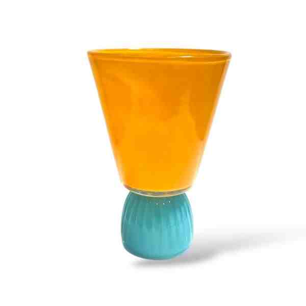 VASO KEFALONIA 25 AMARELO BASE AZUL VIDRO AMA6-H72L