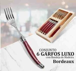 CONJ C/6 GARFOS LUXO EM BANDEJA DE MADEIRA BORDEAUX (FLBD)