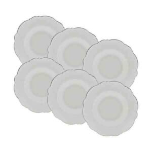 CONJUNTO DE 6 PRATOS FUNDOS DE PORCELANA MALDIVAS COM FIO PRATA / 23CM
